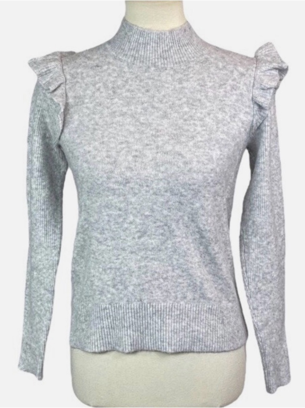 LOFT Light Gray Ruffle Shoulder Turtleneck Sweater